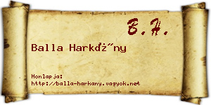 Balla Harkány névjegykártya